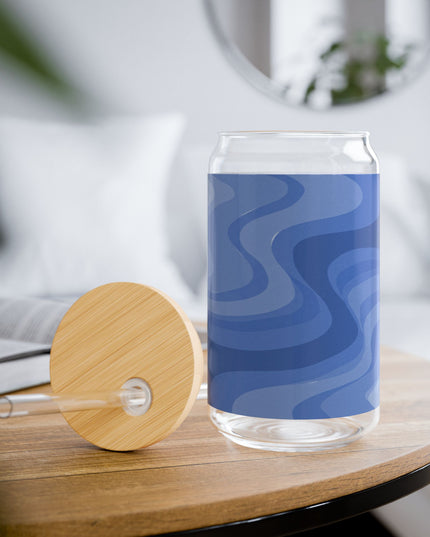 Deep Blue Wavey Sipper Glass, 16oz