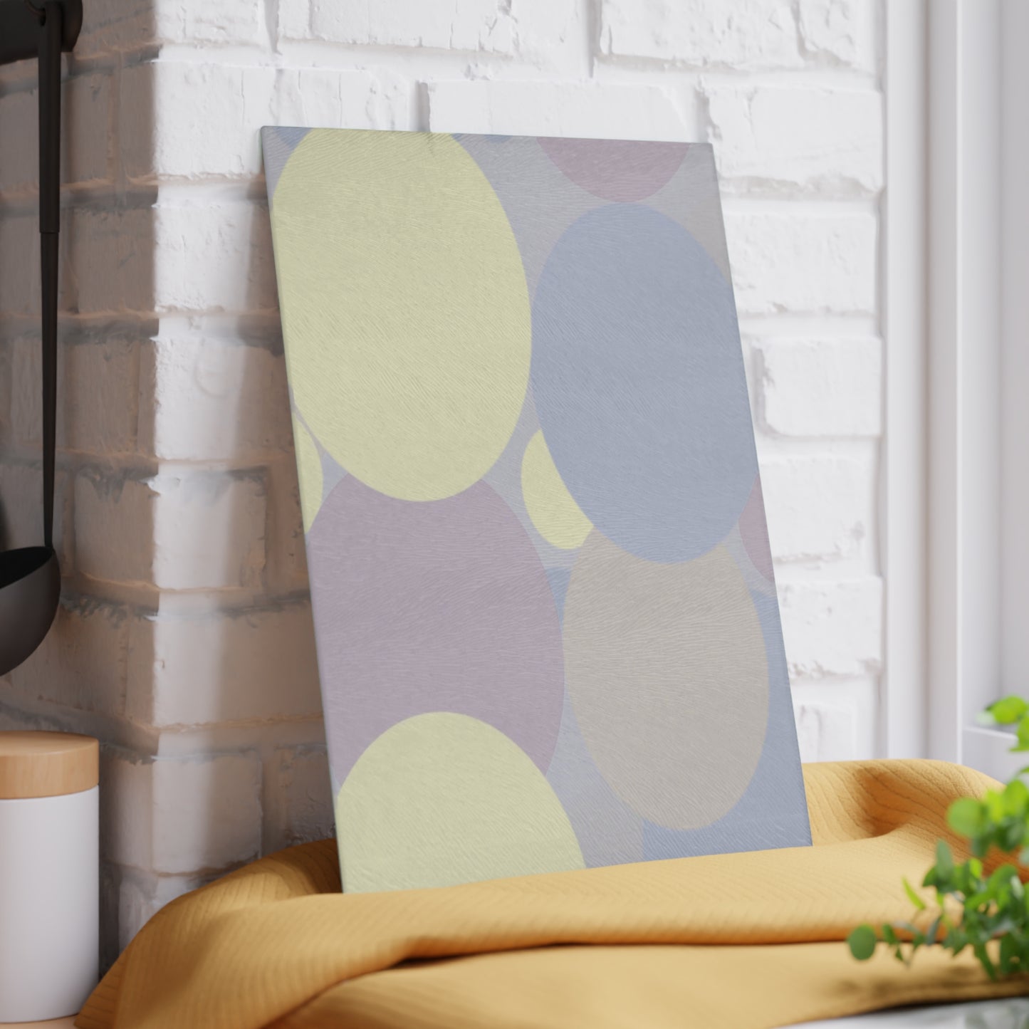 Pastel Soft Blue and Soft White Patches 8" x 11" Glass Cutting Board