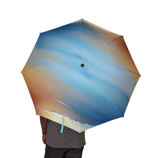 Blue Sea Red Orange Fog Foldable Umbrella - Compact & Chic