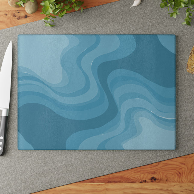 Sky Blue Wavey Glass Cutting Board, 11" x 15"
