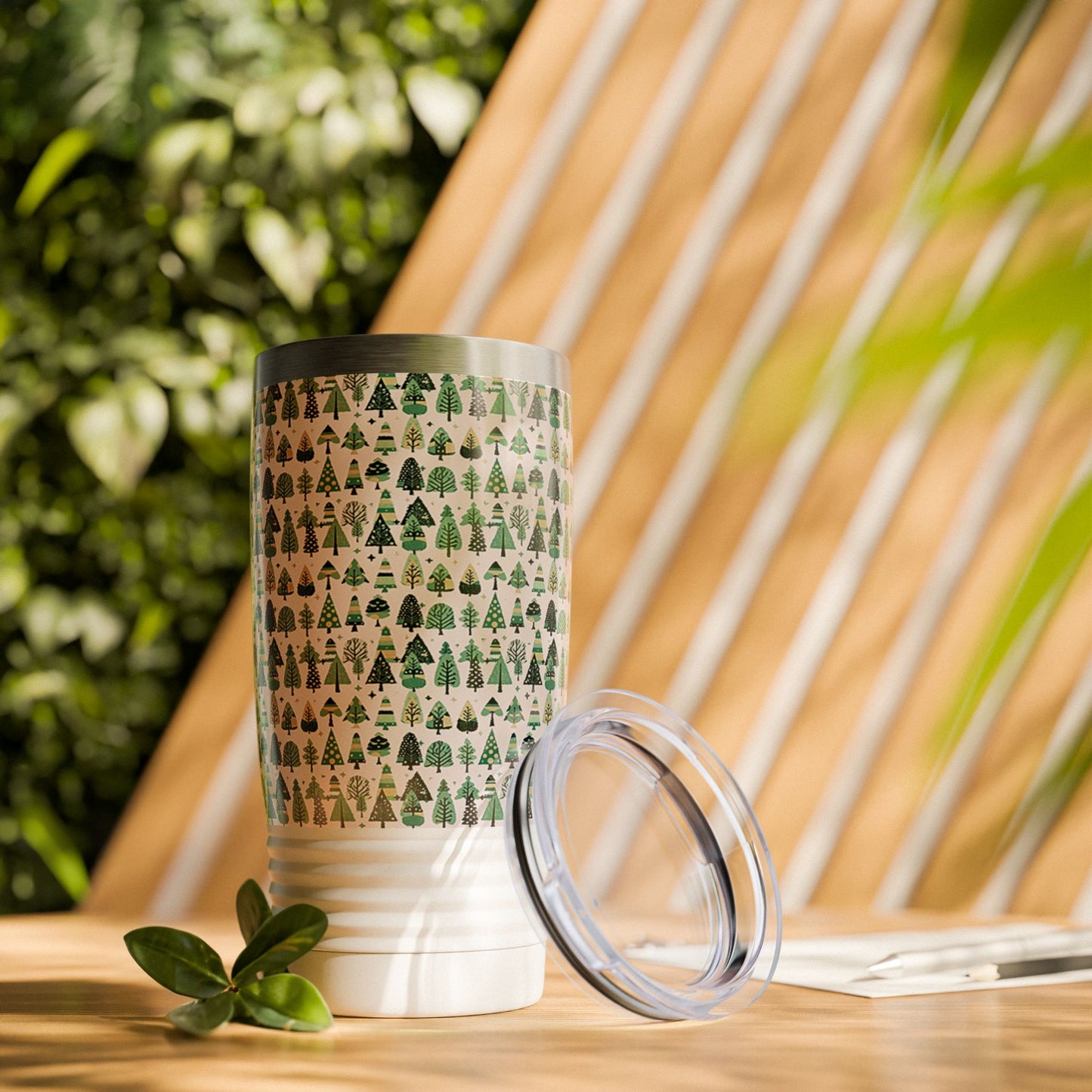 Mini Vintage Green Trees Ringneck Tumbler, 20oz in white, steel and black