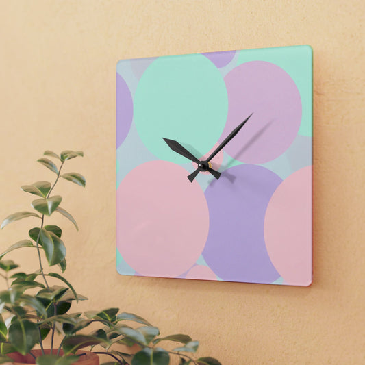 Pastel Peach and Soft Green Patches Acrylic Wall Clock, Round or Square, 10.75" x 10.75"