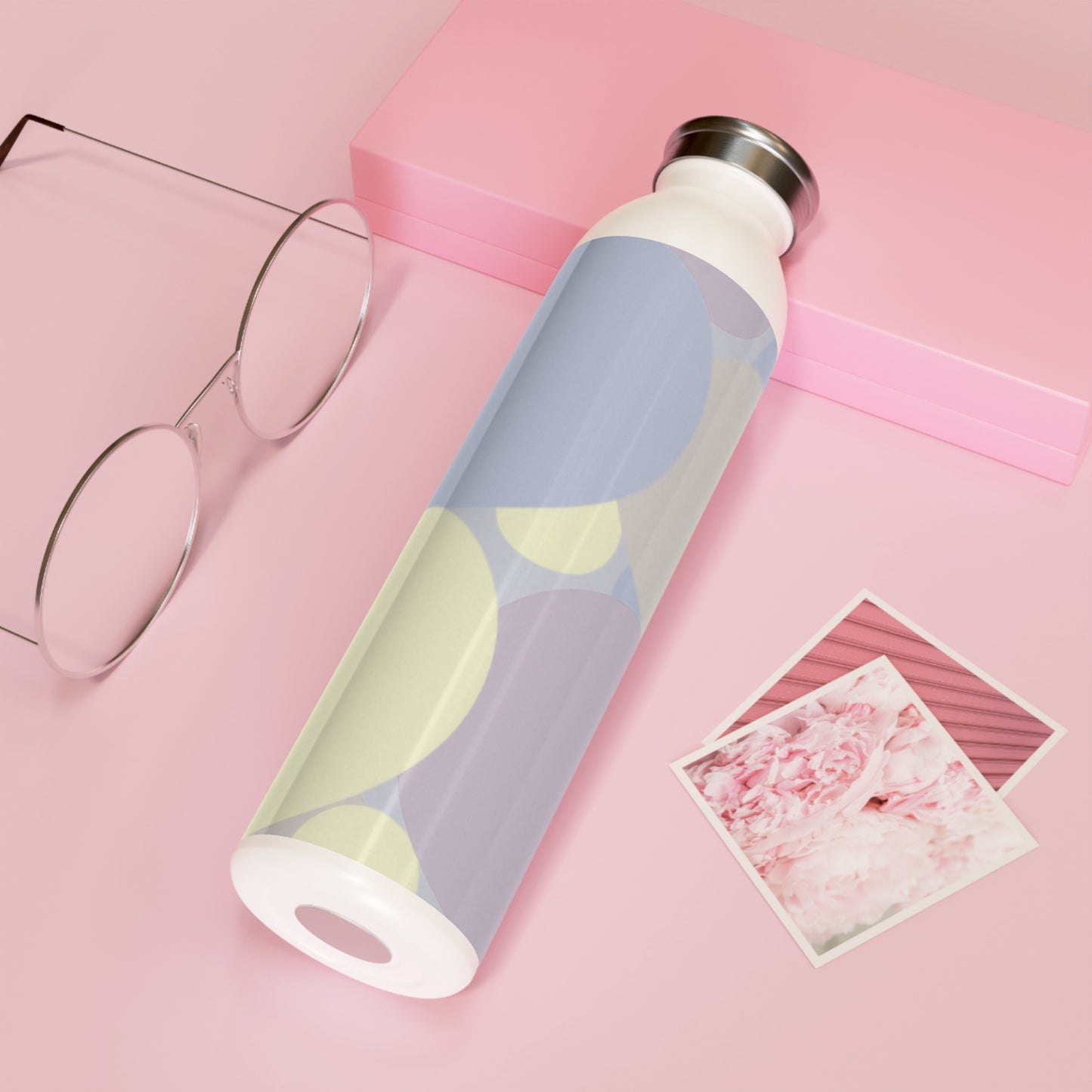 Pastel Soft Blue and Soft White Patches Slim Water Bottle, 20 oz White