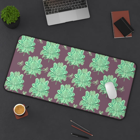 Mint Green Floral Butterflies 16" x 32" Desk Mat