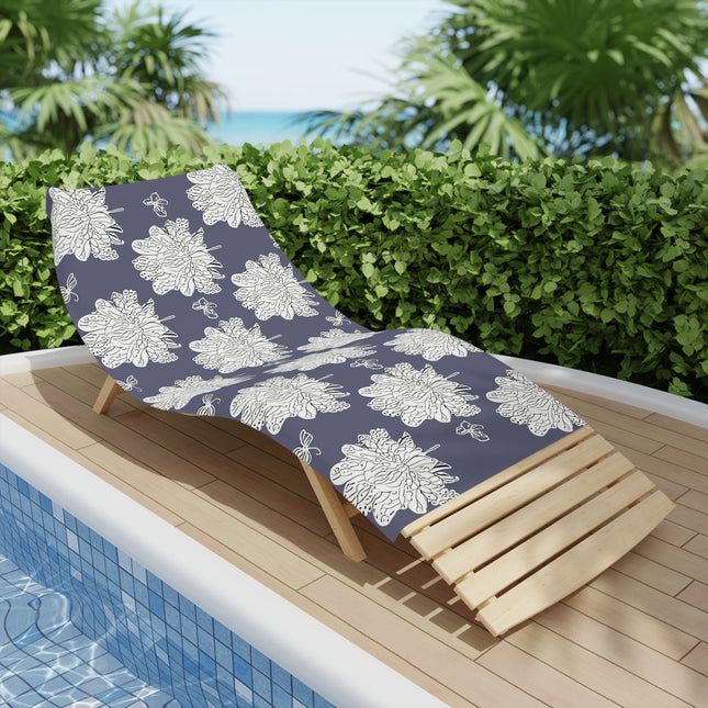 White Floral Butterflies Beach Towel, 30" x 60"