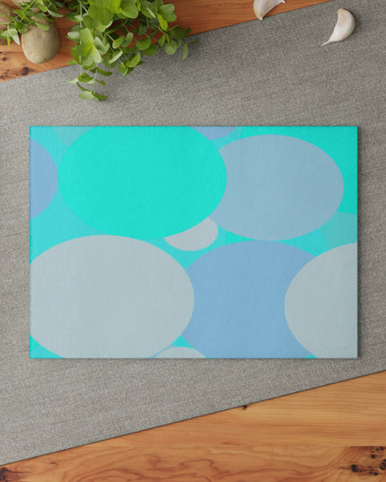 Pastel Tan and Tif Patches 8" x 11" Glass Cutting Board