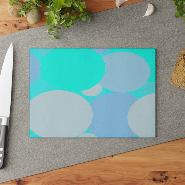 Pastel Tan and Tif Patches 8" x 11" Glass Cutting Board