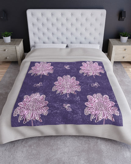 Magenta Floral Butterflies 50" x 60" Crushed Velvet Blanket