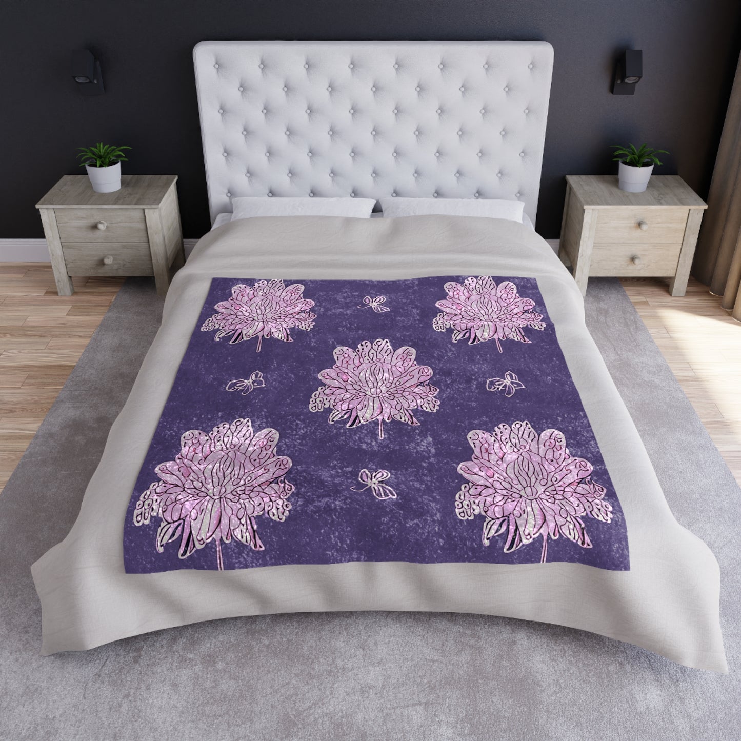 Magenta Floral Butterflies 50" x 60" Crushed Velvet Blanket