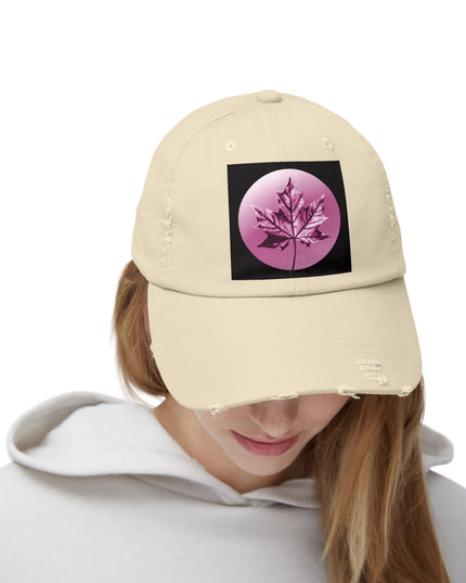 Magenta Maple Leaf Unisex Distressed Cap