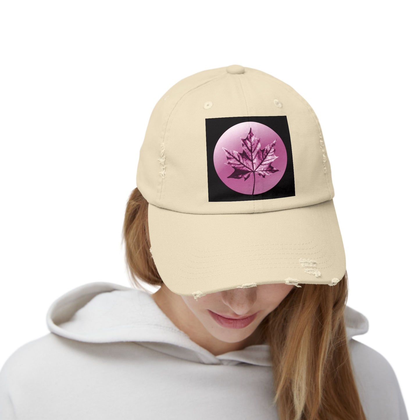 Magenta Maple Leaf Unisex Distressed Cap