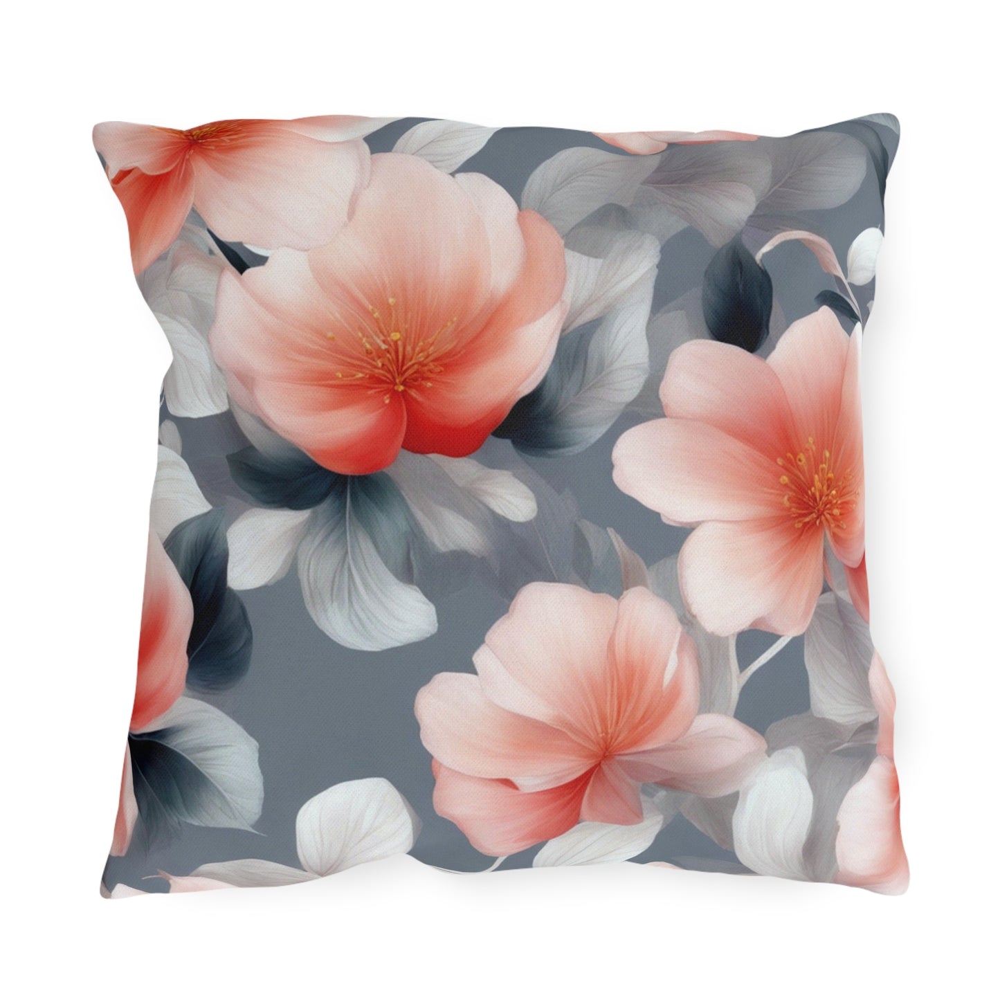 Red Blossom Floral Bunch 18" x 18" Outdoor Pillow