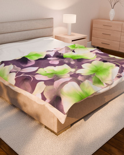 Lime Lavender Floral Bunch Velveteen Plush Blanket, 60" x 80"