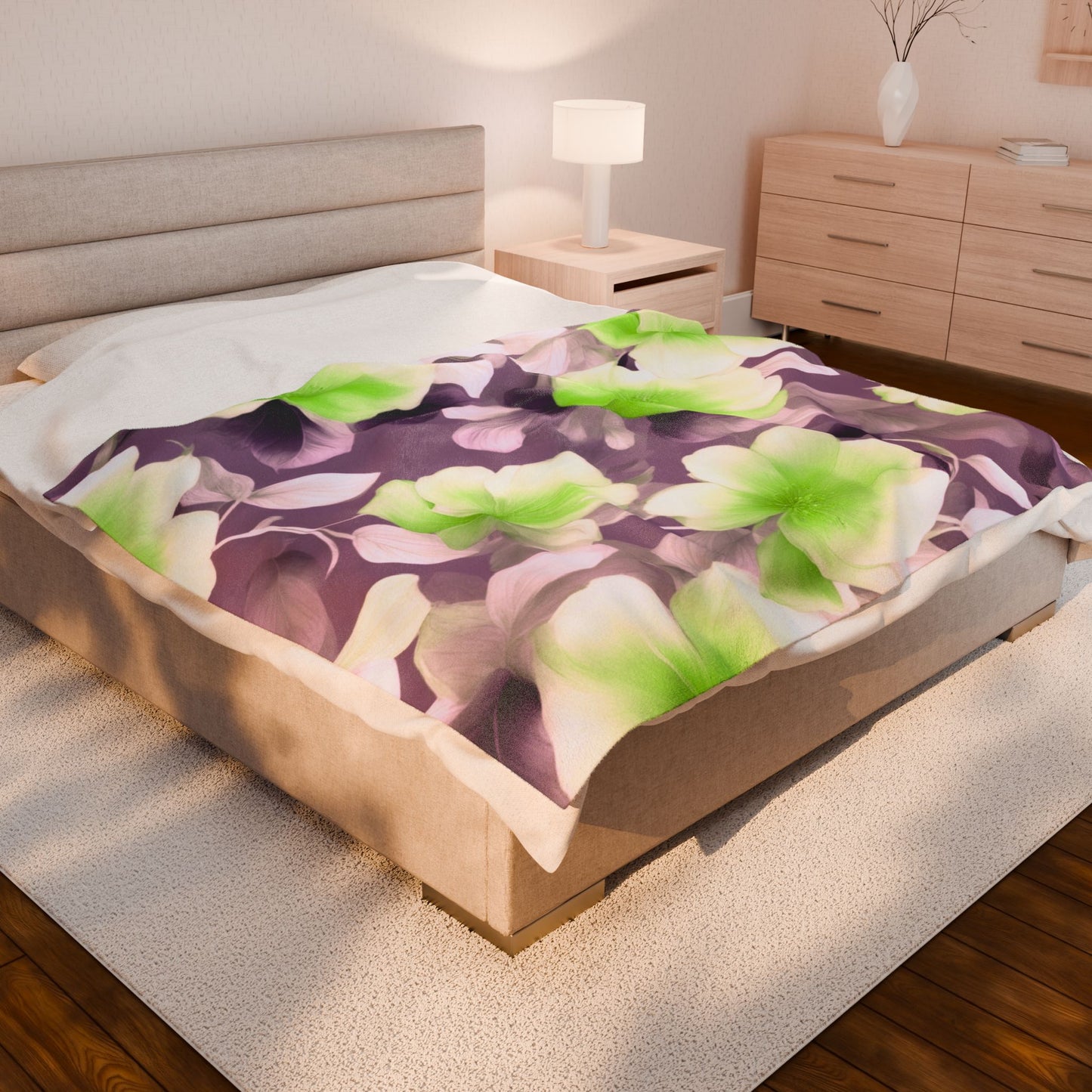 Lime Lavender Floral Bunch Velveteen Plush Blanket, 60" x 80"