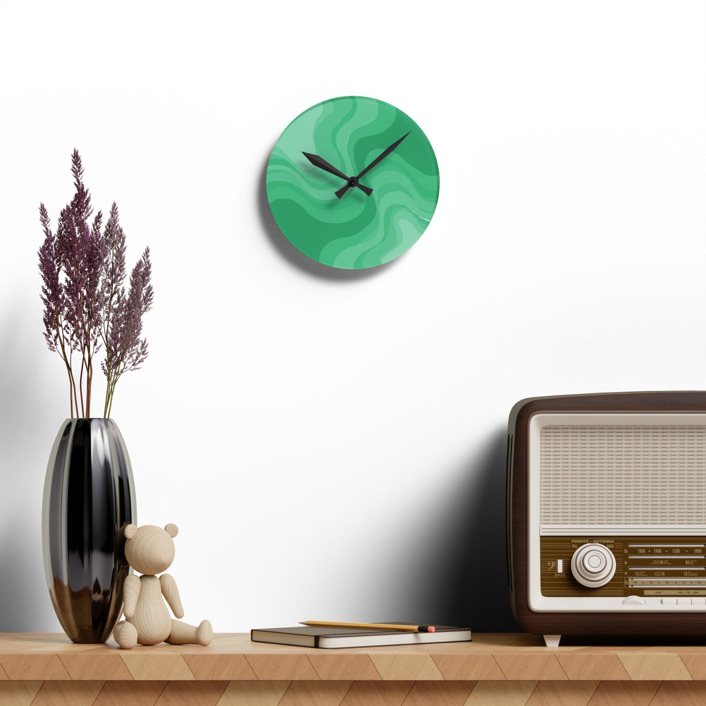 Mint Green Wavey 8" x 8" Round Acrylic Wall Clock
