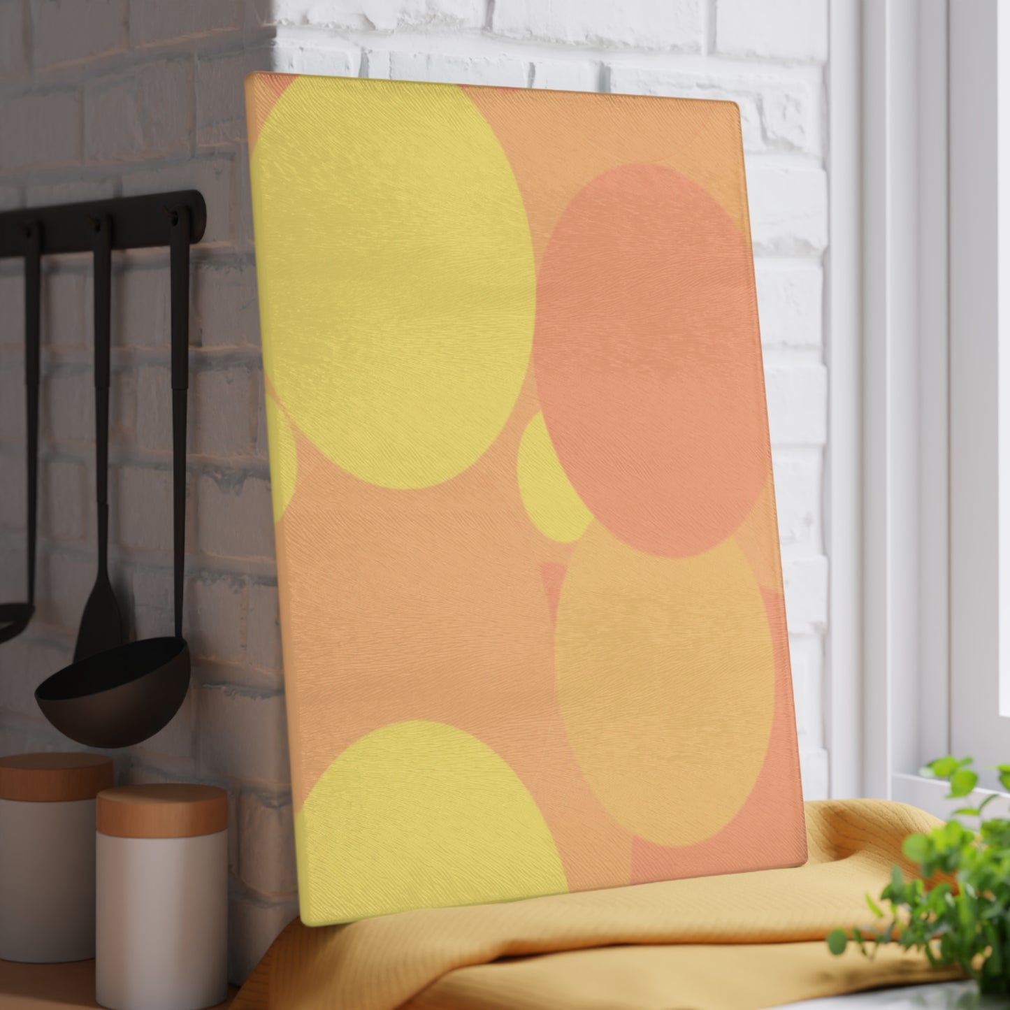 Pastel Bright Oranges Patches 11" x 15" Glass Cutting Board