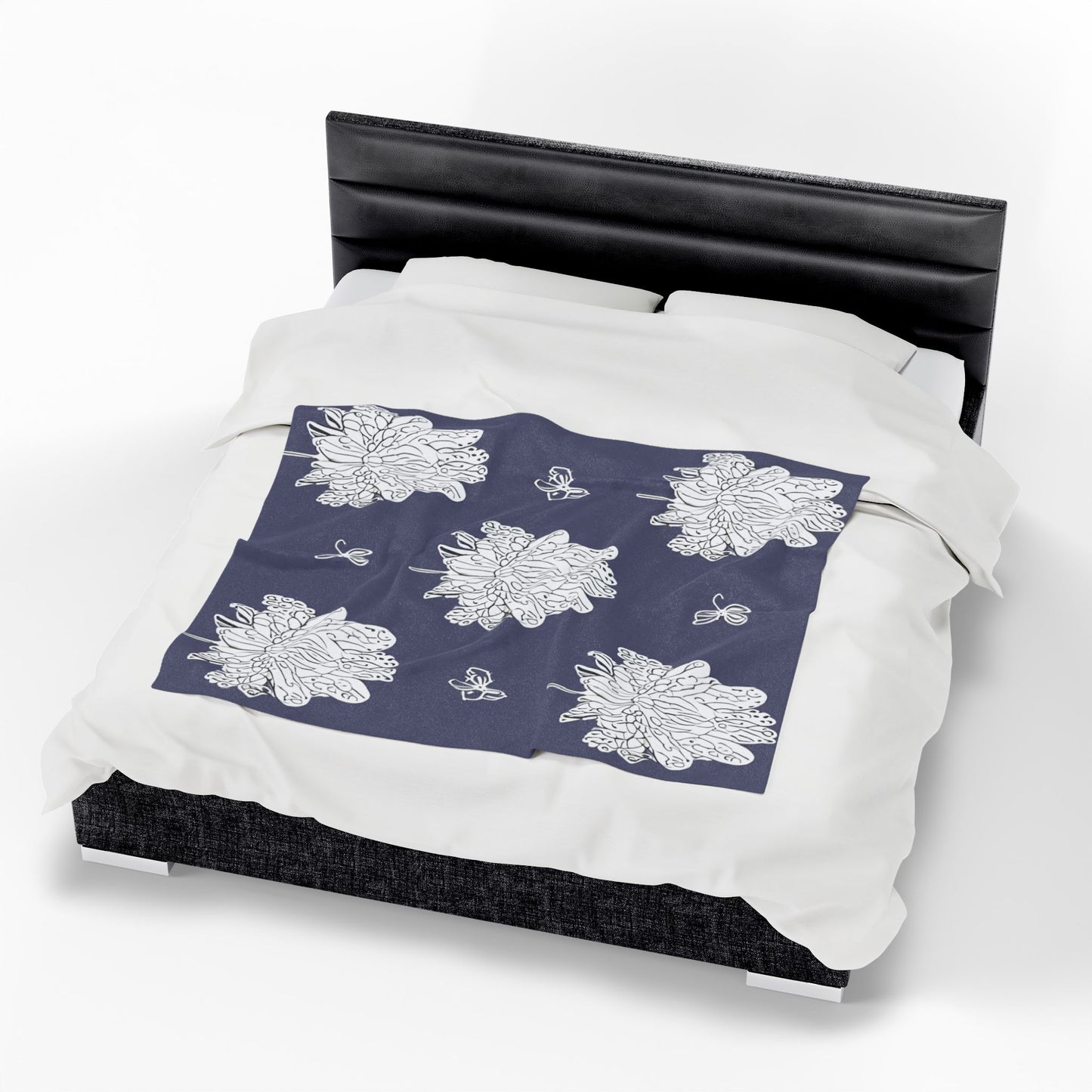 White Floral Butterflies Velveteen Plush Blanket, 50" x 60"
