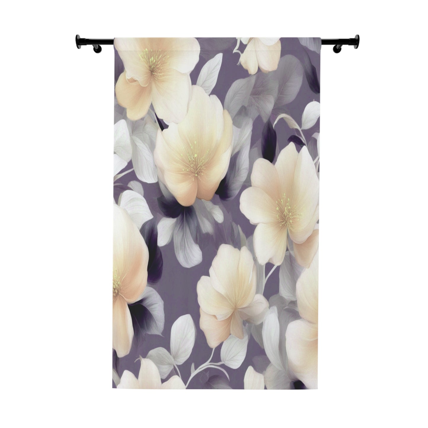 White Blush Floral Bunch Window Curtain, 50" x  84", blackout