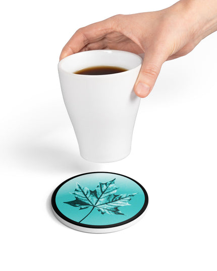 Tif Green Maple Leaf 4" x 4" Round Ceramic Coaster