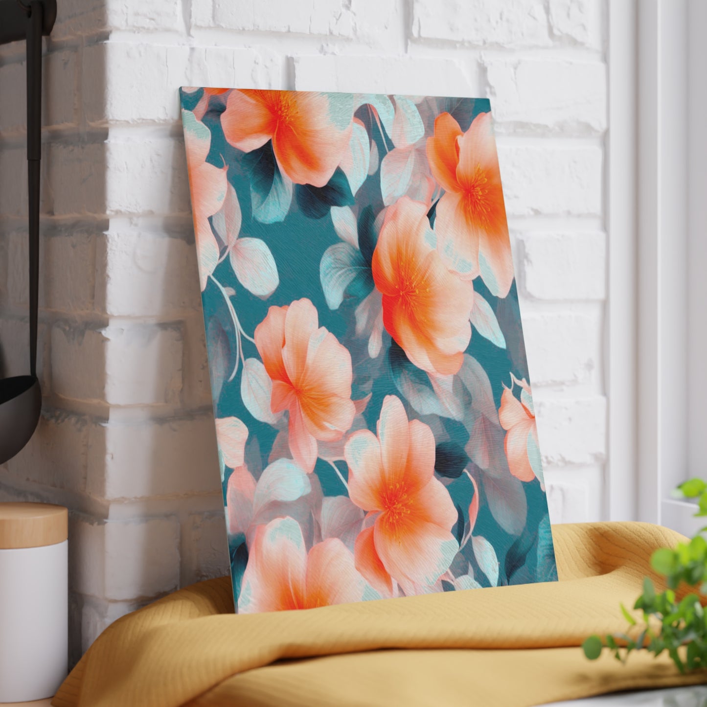 Orange Blossom Floral Bunch Glass Cutting Board, 8" x 11"