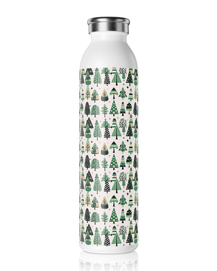 Mini Vintage Green Trees Slim Water Bottle, 20 oz White