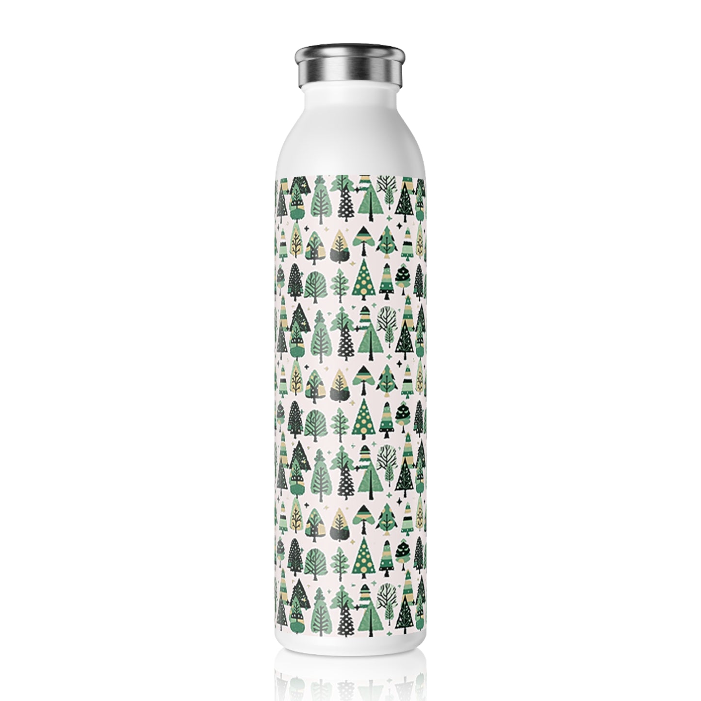 Mini Vintage Green Trees Fade Slim Water Bottle, 20 oz White