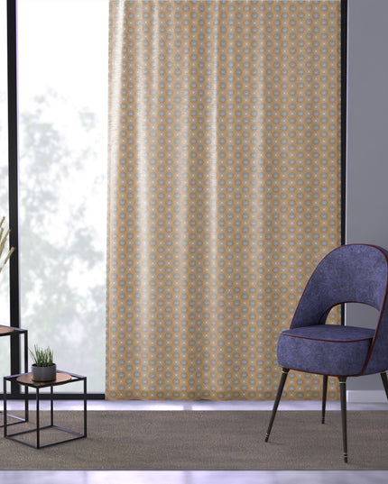 Tan Sunset Star-crossed Bodies Sheer Window Curtain, 50" x 84", partially transparent