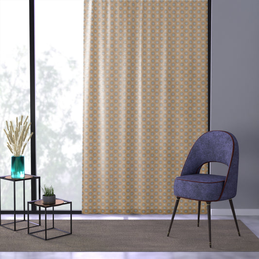 Tan Sunset Star-crossed Bodies Sheer Window Curtain, 50" x 84", partially transparent