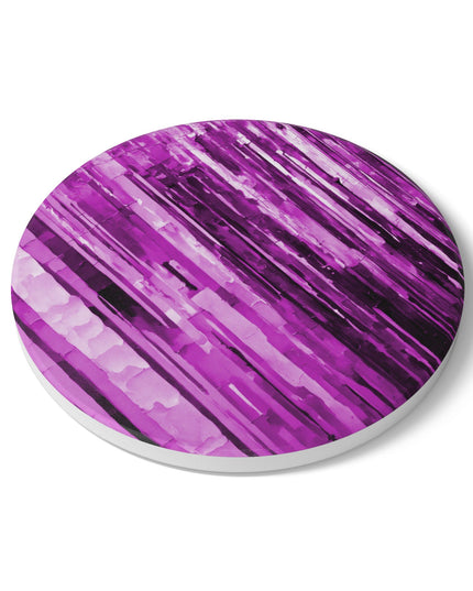 Striped Powder Lavender 4" x 4" Round Ceramic Coaster