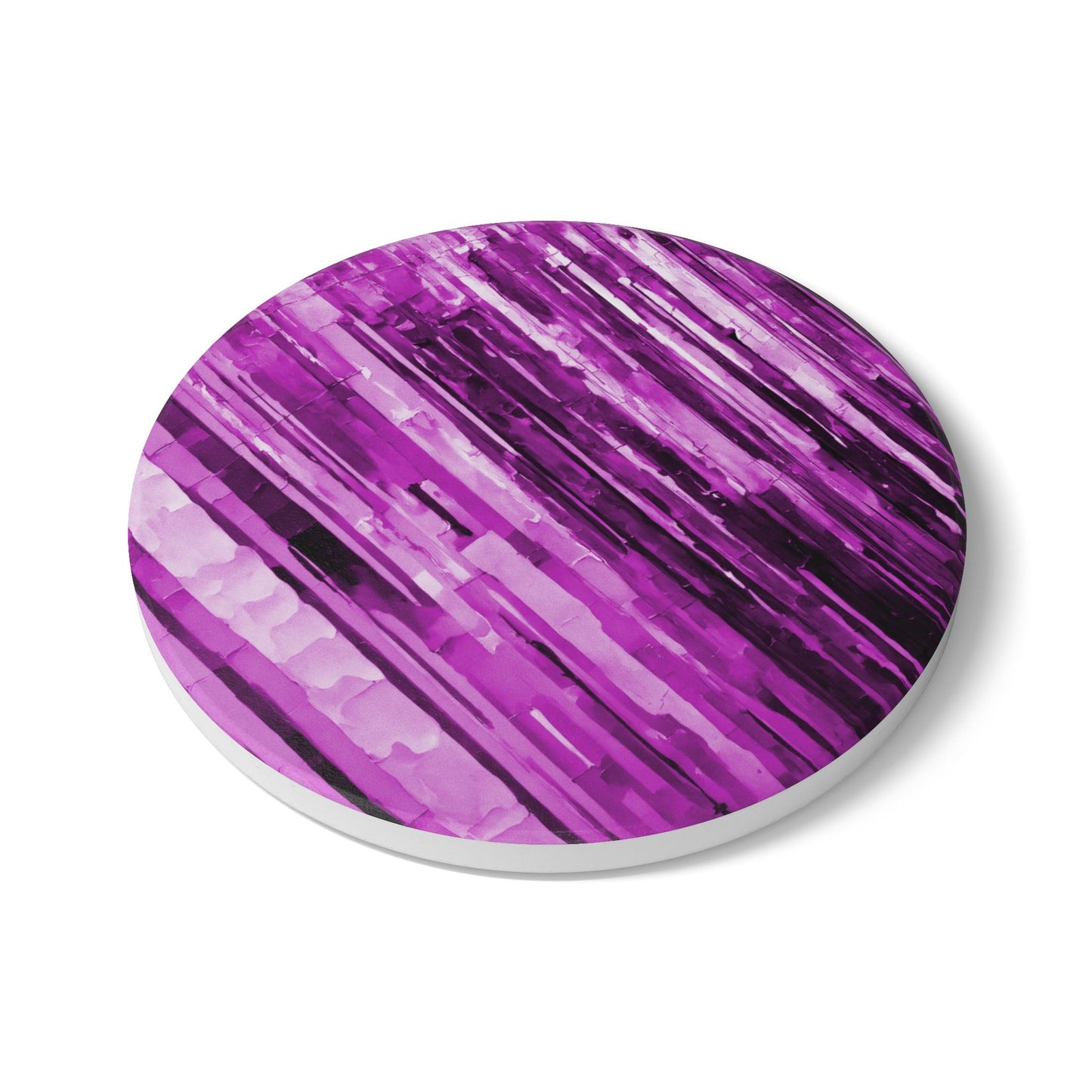Striped Powder Lavender 4" x 4" Round Ceramic Coaster