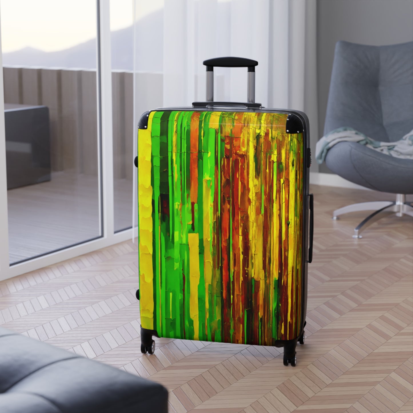 Striped Beta Large Suitcase with built in lock, 4 double-wheels, telescopic handle, and ABS back hard-shell