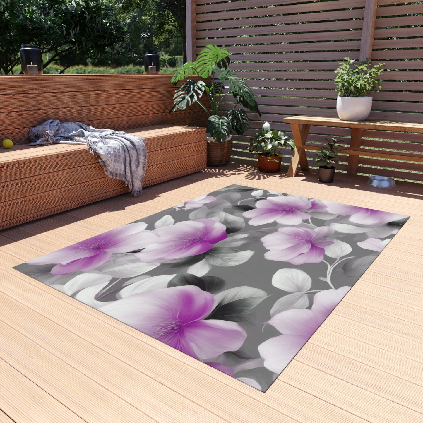 Purple Blossom Floral Bunch Outdoor Rug, 60" x 84"