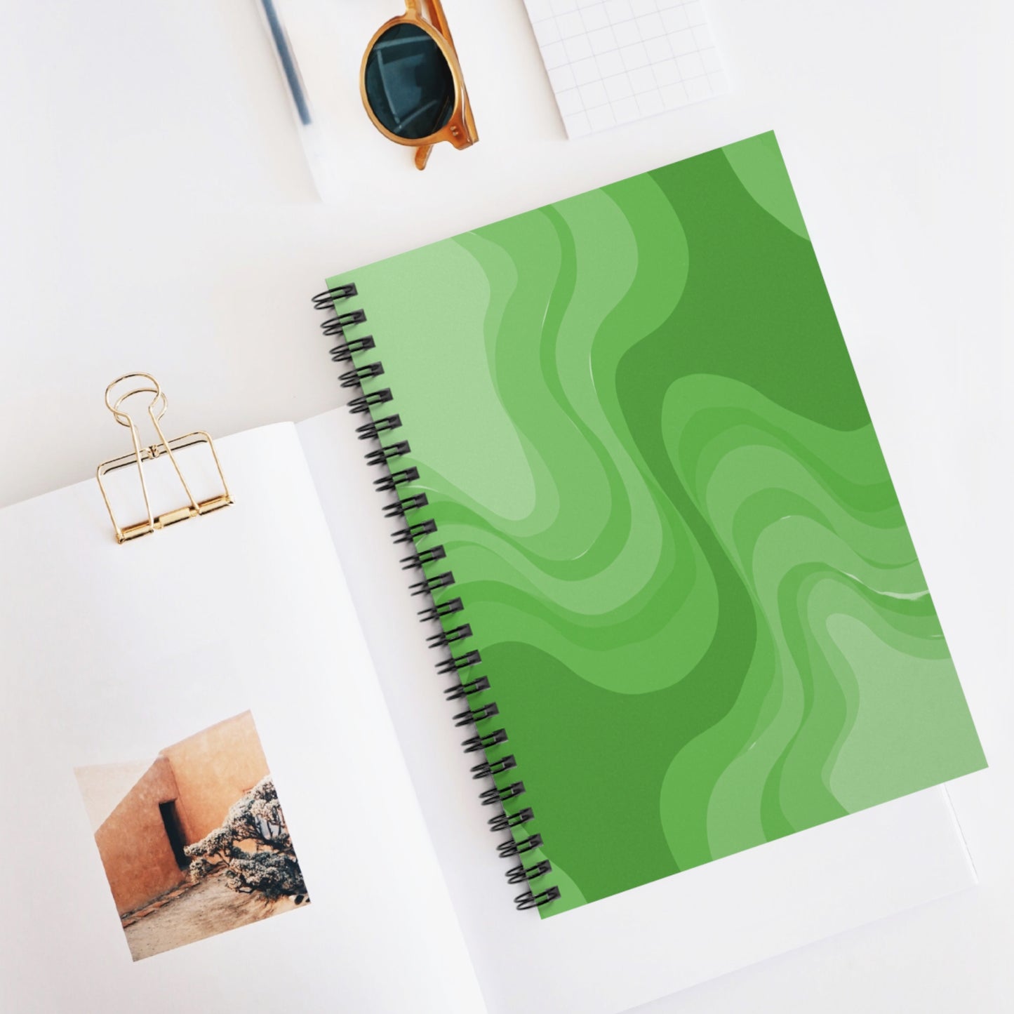 Greenie Meanie Wavey Spiral Notebook - Ruled Line, 6" x 8", 118 pages