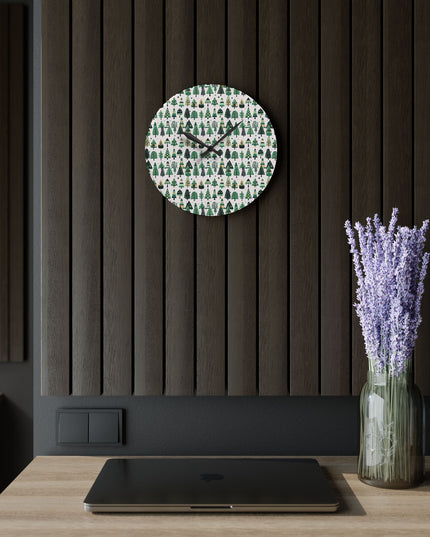 Mini Vintage Green Trees Acrylic Wall Clock, Round or Square, 10.75" x 10.75"