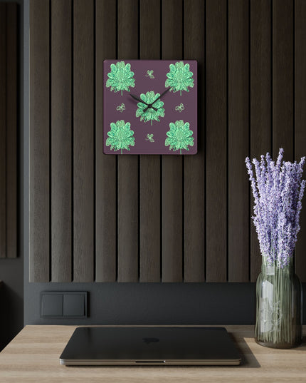 Mint Green Floral Butterflies Acrylic Wall Clock, Round or Square, 10.75" x 10.75"