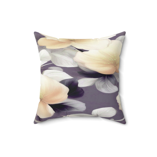 White Blush Floral Bunch Faux Suede Square Pillow, 16" x 16"