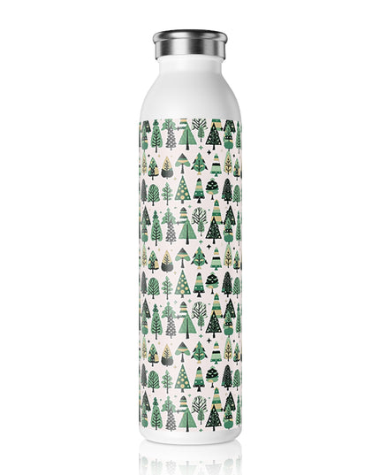Mini Vintage Green Trees Slim Water Bottle, 20 oz White