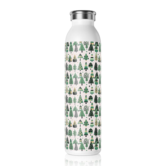 Mini Vintage Green Trees Fade Slim Water Bottle, 20 oz White