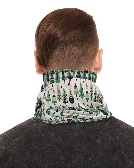 Mini Vintage Green Trees Winter Neck Gaiter With Drawstring