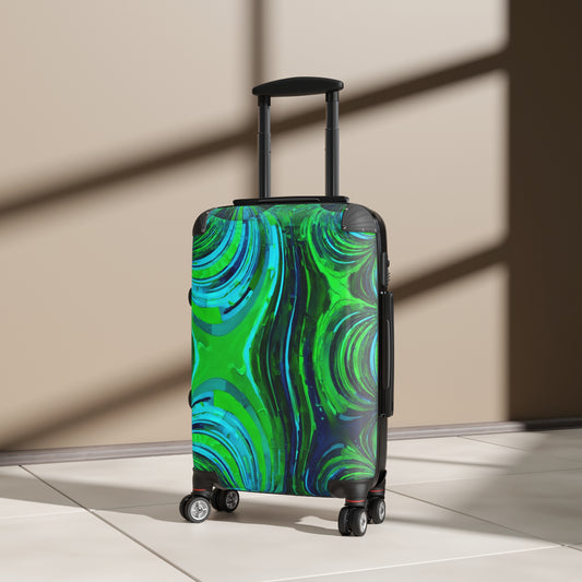 Uzi Spiral Blue Green Small Suitcase with built in lock, 4 double-wheels, telescopic handle, and ABS back hard-shell