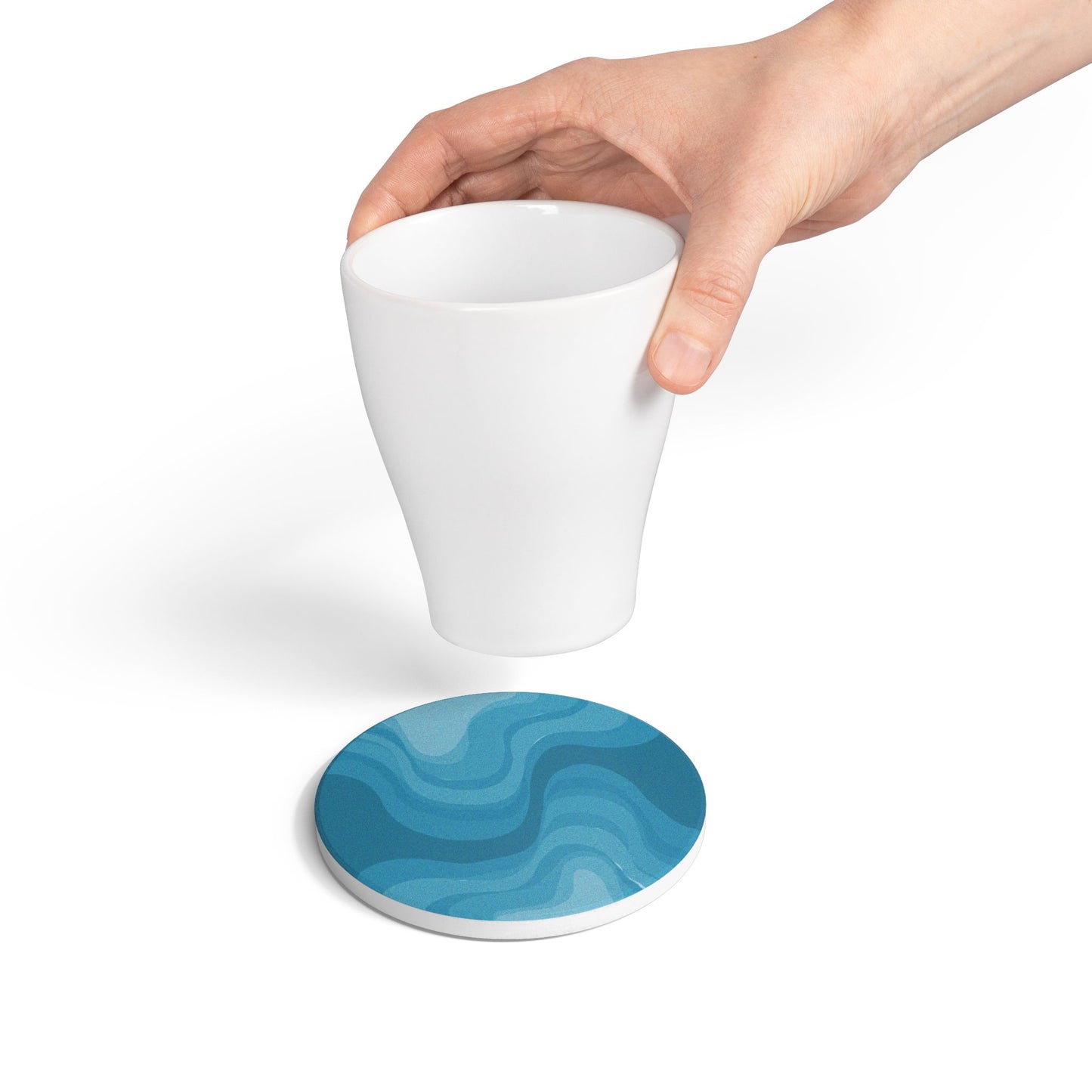 Sky Blue Wavey 4" x 4" Round Ceramic Coaster