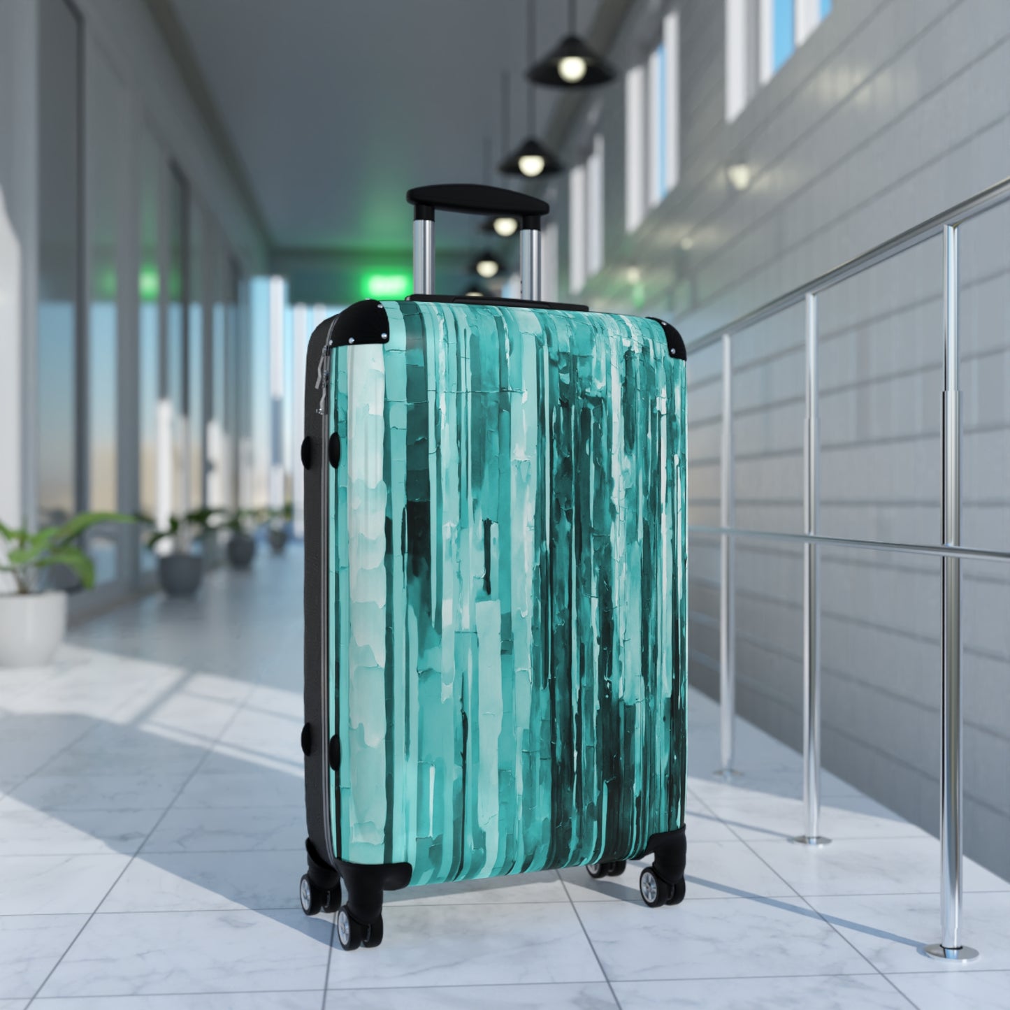 Striped Tif Medium Suitcase with built in lock, 4 double-wheels, telescopic handle, and ABS back hard-shell