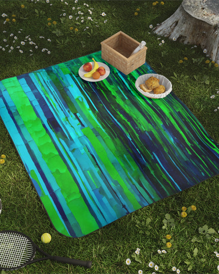 Striped Blue Green 61" × 51" Picnic Blanket