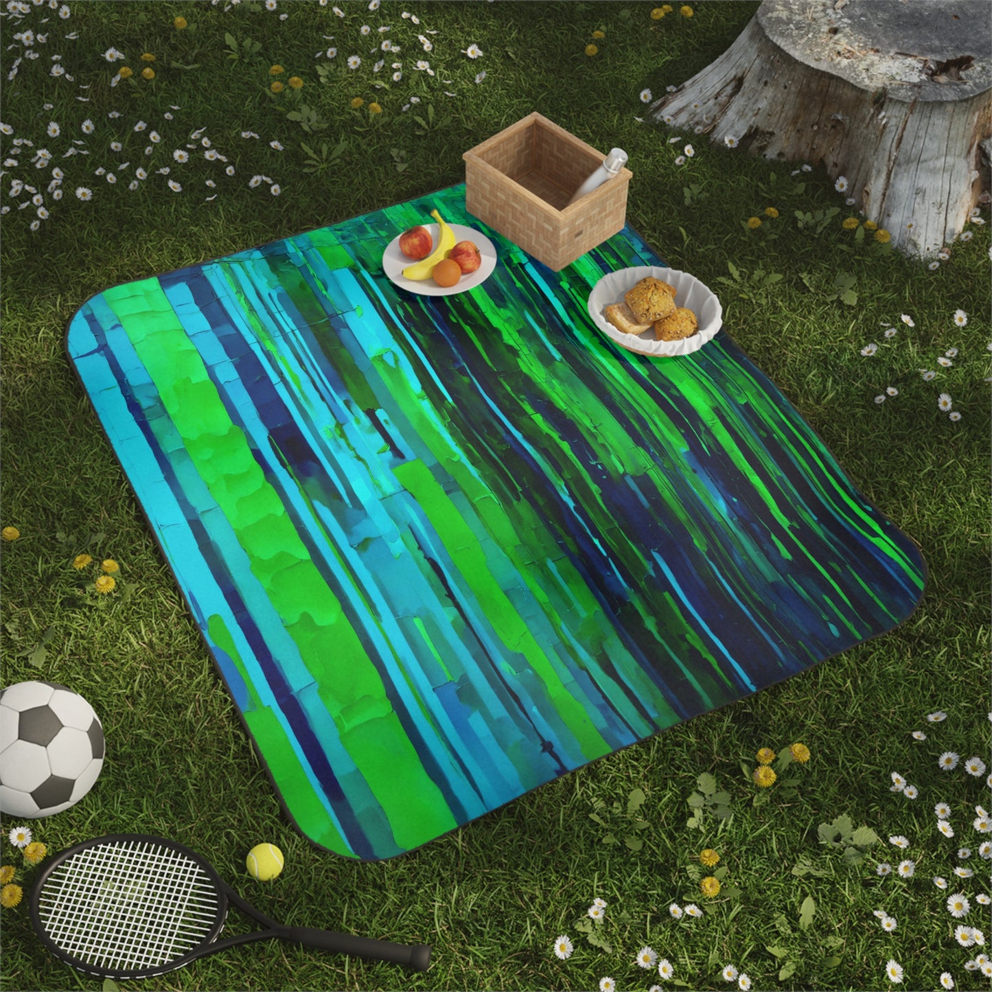 Striped Blue Green 61" × 51" Picnic Blanket