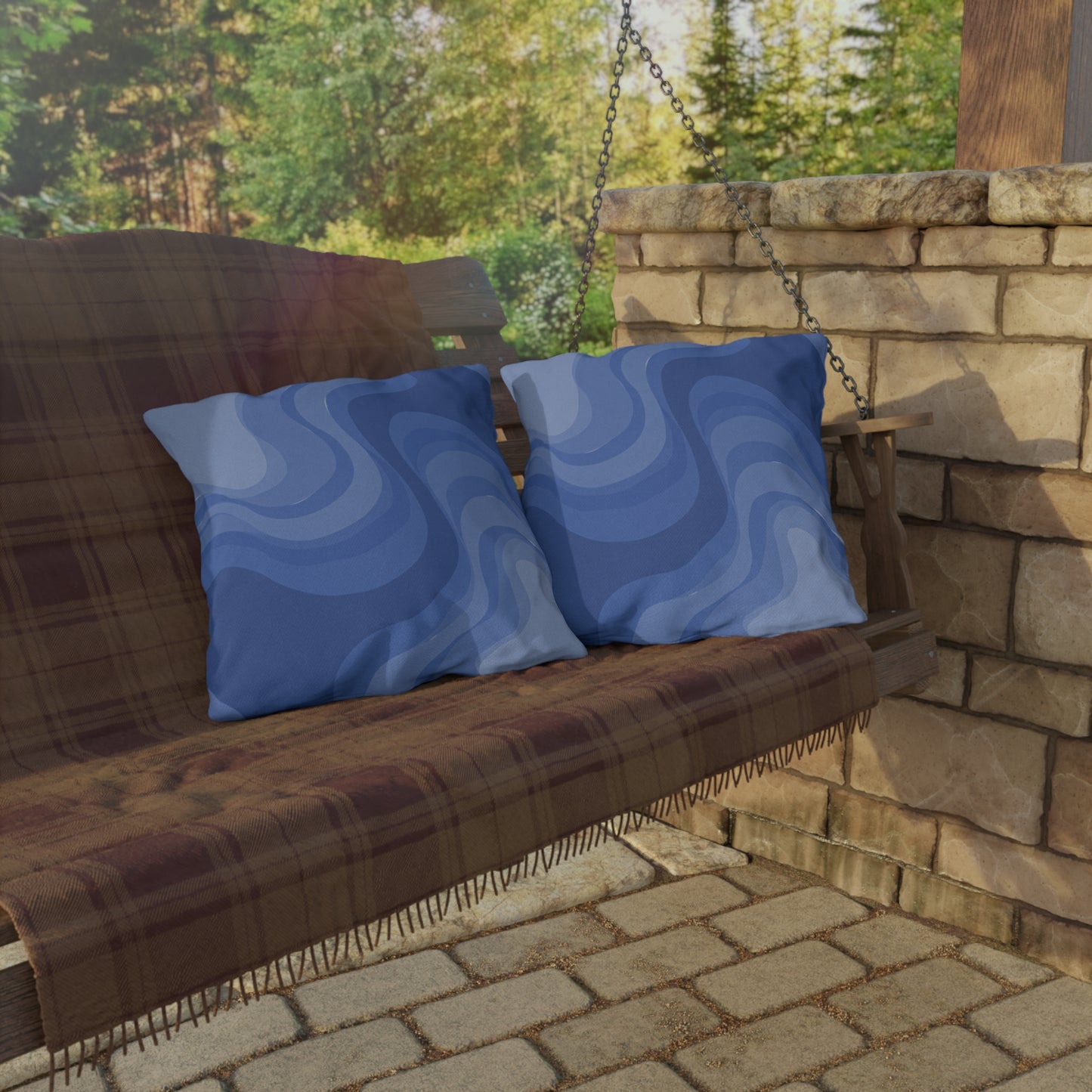 Deep Blue Wavey 20" x 20" Outdoor Pillow