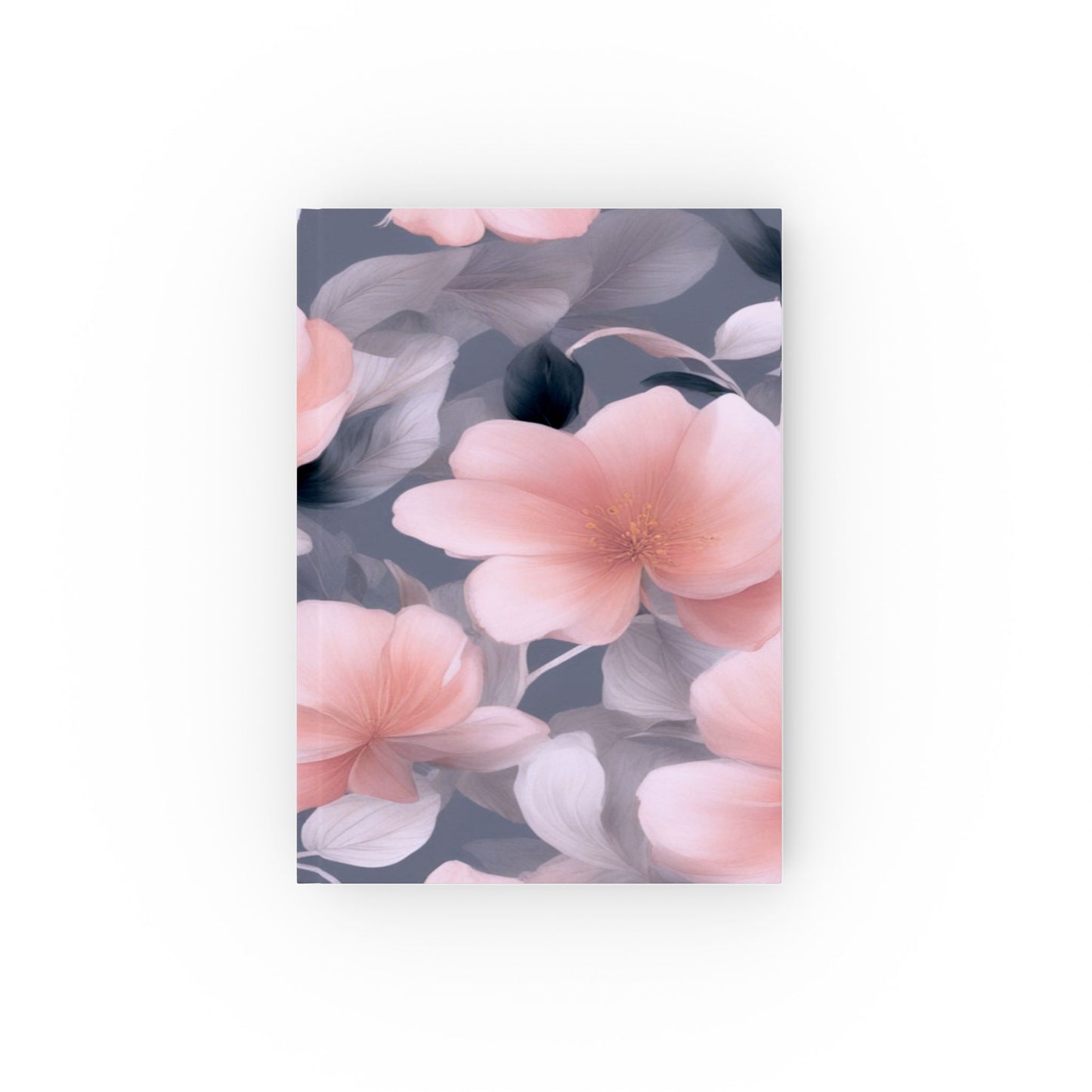 Peach and Blue Gray Floral Bunch Hard Backed Journal with 128 blank pages, 5.2" x 7.4"