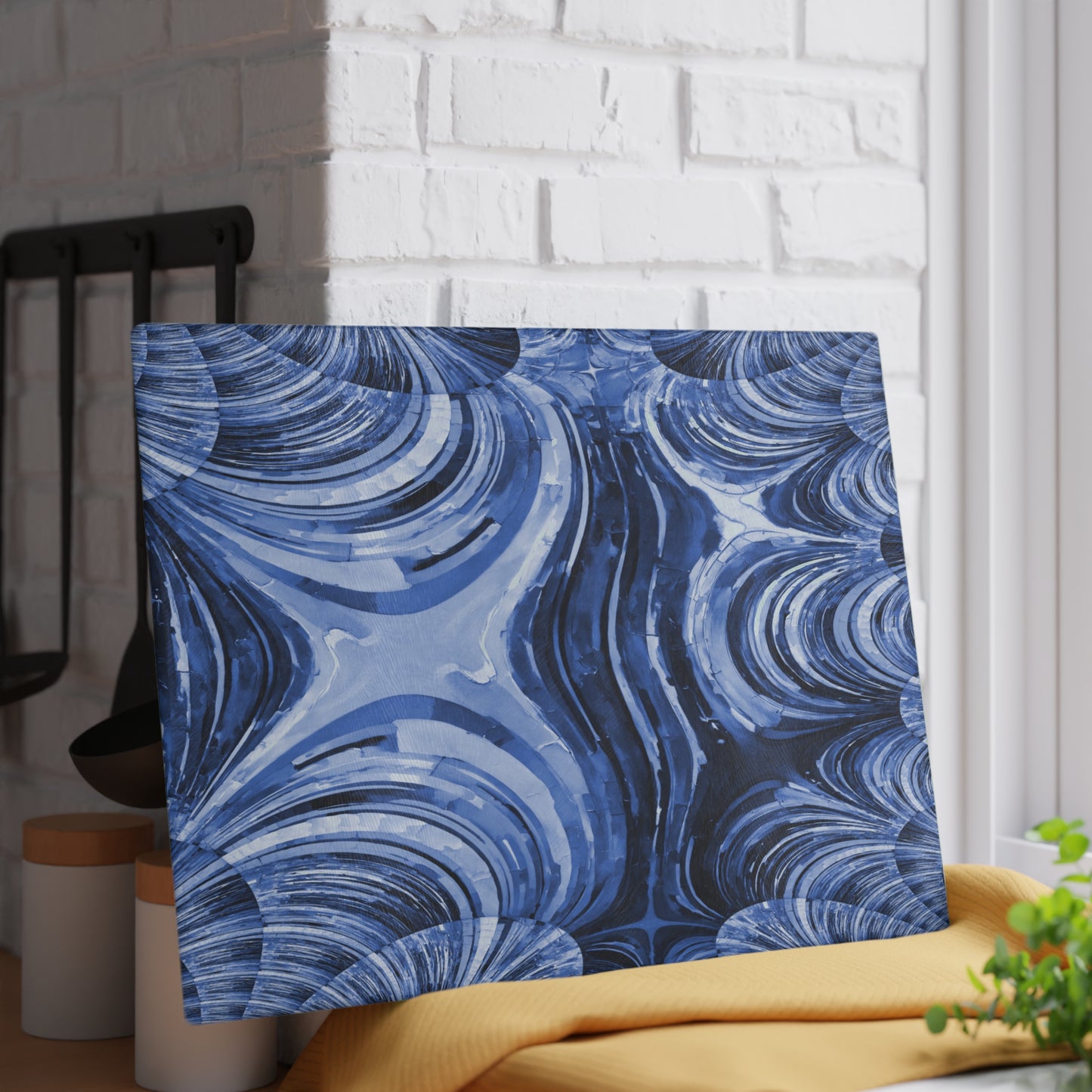 Uzi Spiral Deep Blue 11" x 15" Glass Cutting Board