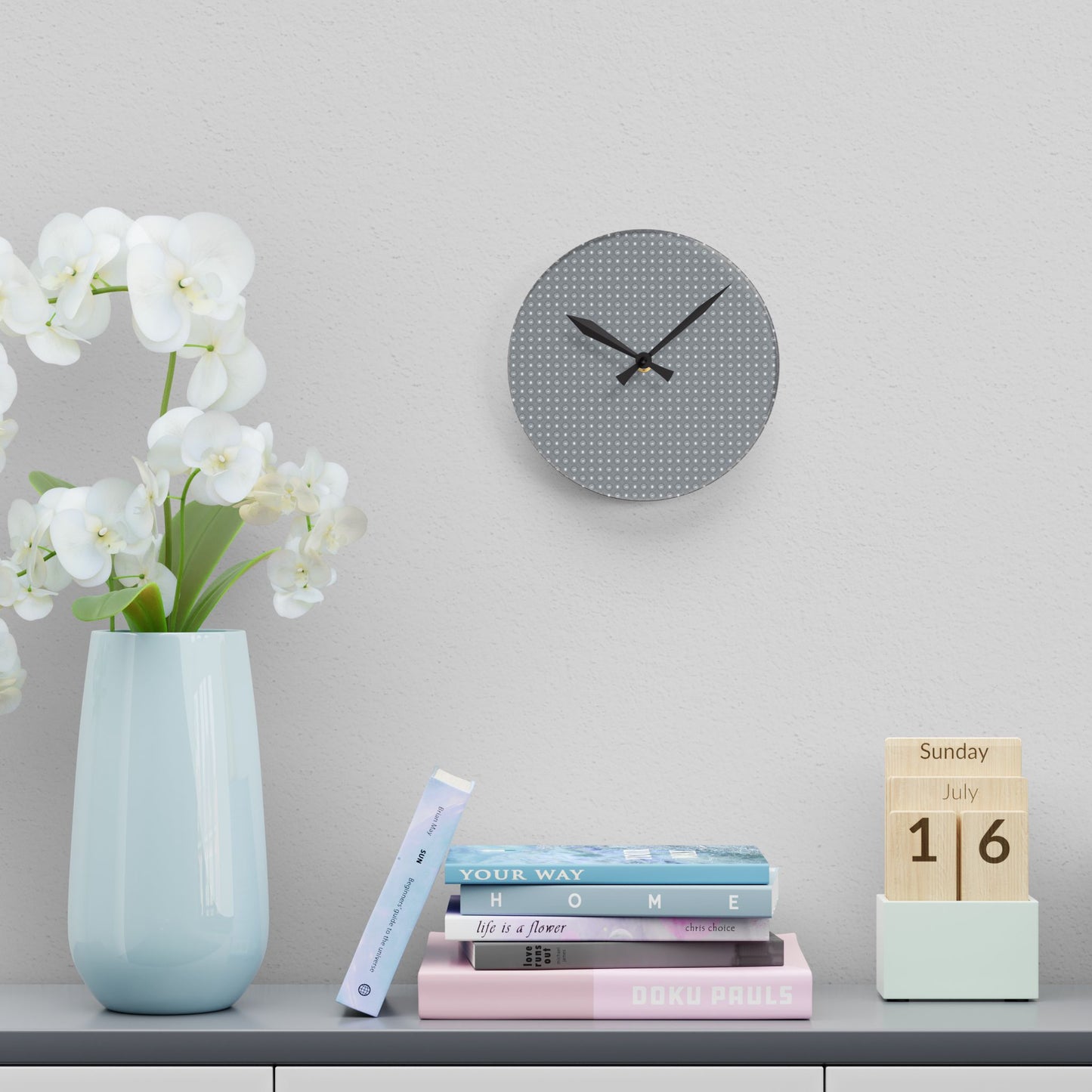 Desaturated Star-crossed Bodies Acrylic Round Wall Clock, 8" x 8"