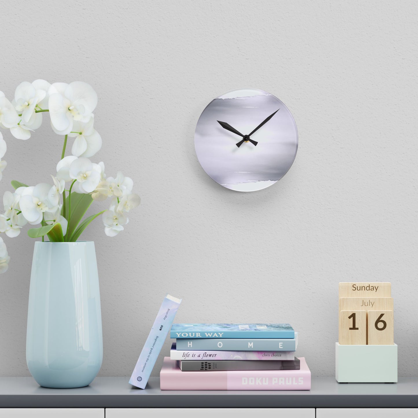 Sephia Sea Dark Fog Acrylic Round Wall Clock, 8" x 8"
