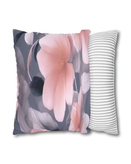 Peach and Blue Gray Floral Bunch Spun Polyester Square Pillowcase, 14" x 14"